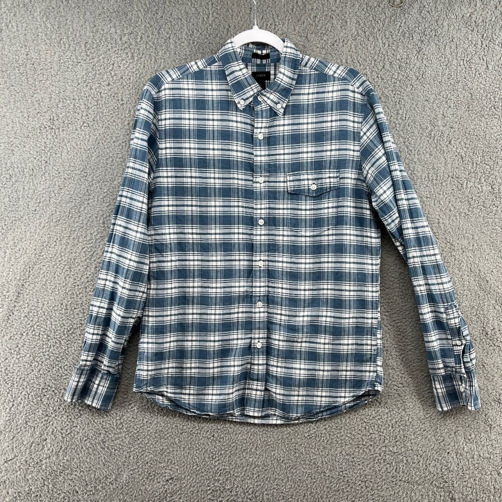 J. Crew Baird McNutt Irish Linen Button Up Shirt Mens Medium Blue White Plaid